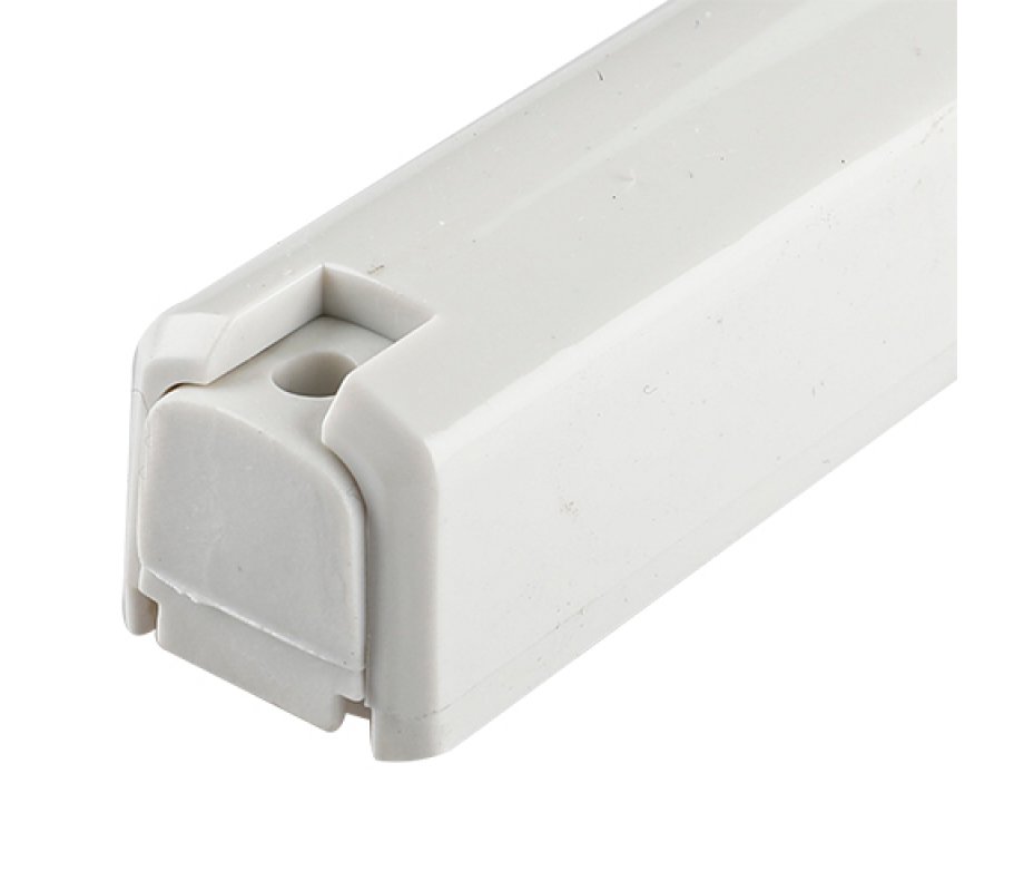 White Plastic Mezuzah Case with Shema Prayer Words and Silver Shin