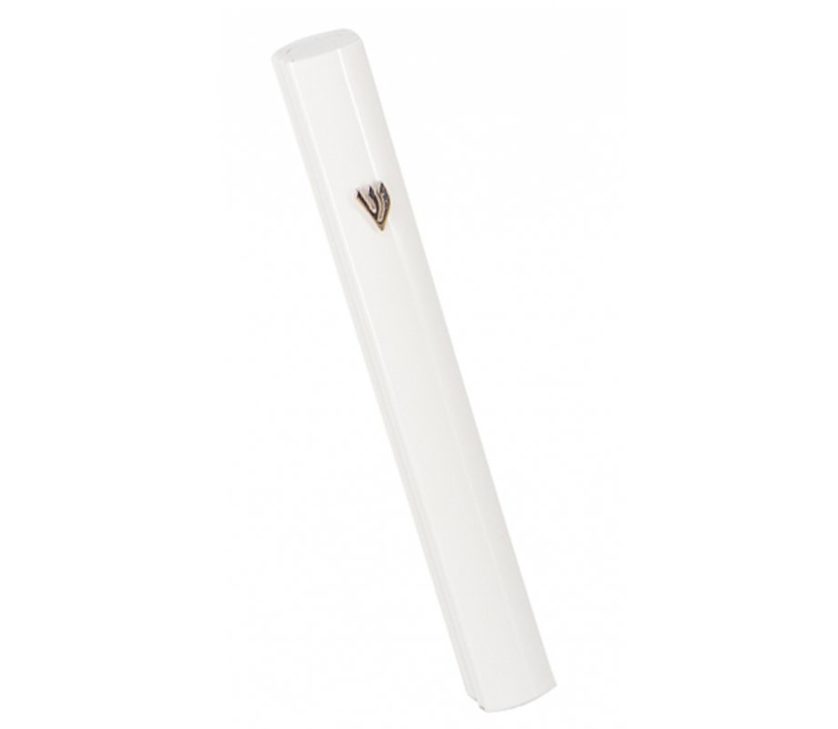 White Rounded Aluminum Mezuzah Case - Silver Shin Letter