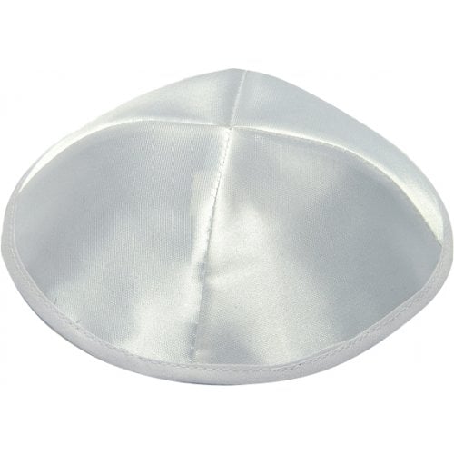 White Satin Kippah - White Ribbon Around Base