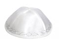 White Satin Kippah Decorated with silver border