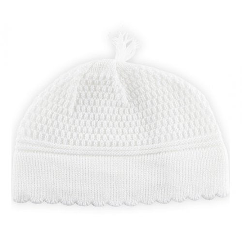White Strech DMC Fabric Frik Kippah with Small Tassel - White