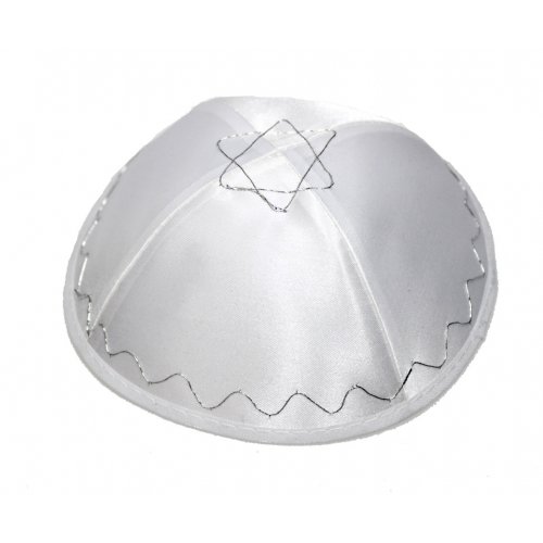 White Terylene Kippah with Star of David