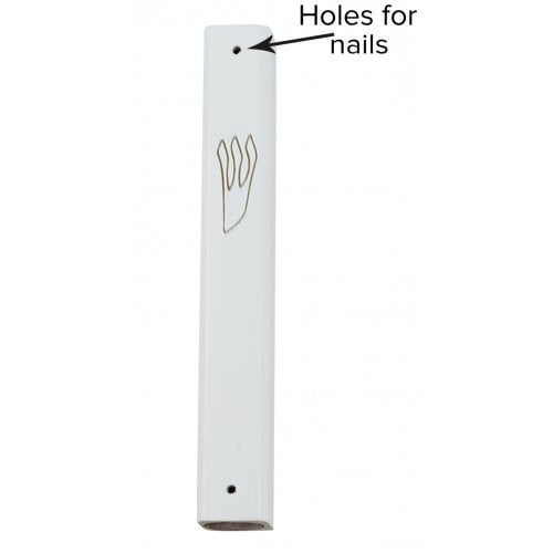 White Wood Mezuzah Case with Gold Shin Outline