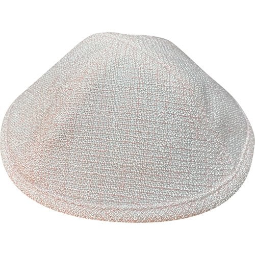White and Pink Linen-like Fabric Kippah - Option of Two Sizes