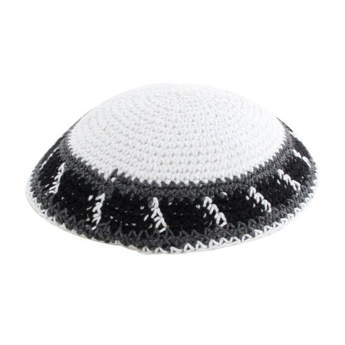 White with Gray, Black and White Border Knitted Kippah
