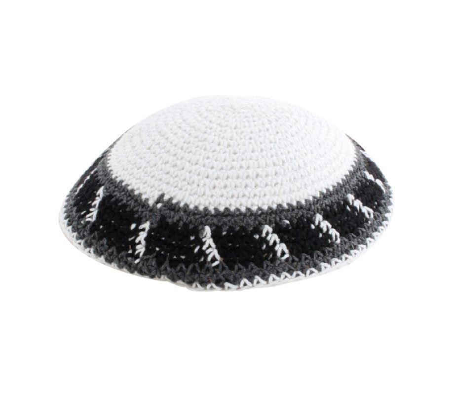 White with Gray, Black and White Border Knitted Kippah