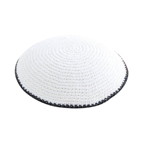 White with Gray Border Knitted Kippah