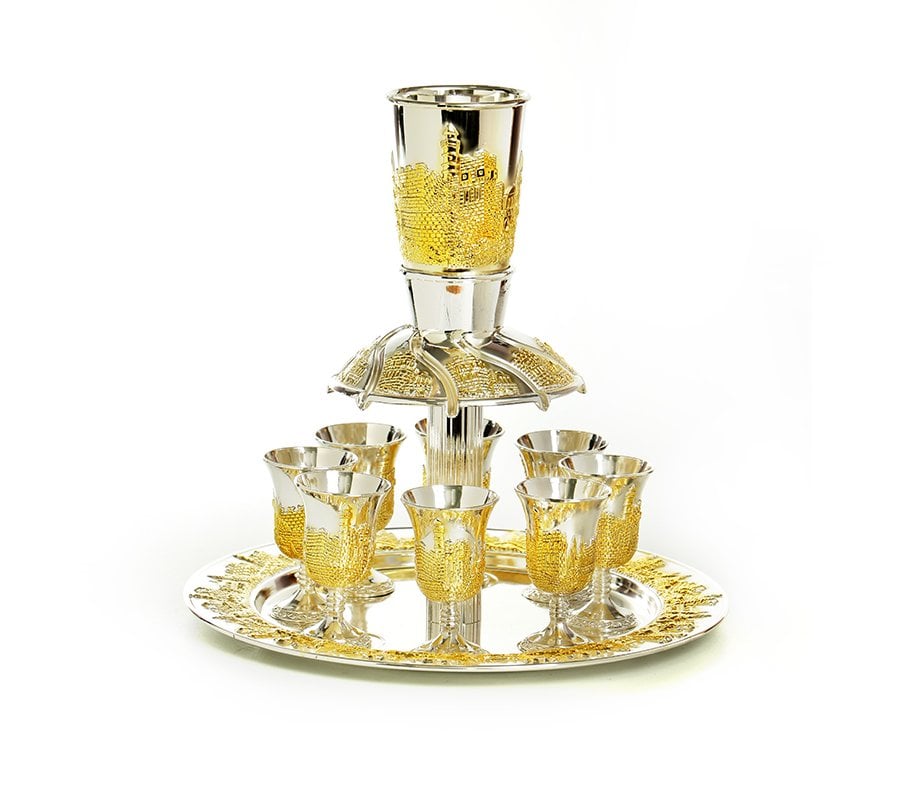 Wine Fountain with 8 Cups on Tray - Silver Plated with Gold David Citadel  Design