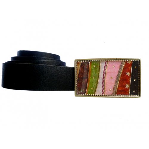 Woman's Belt with Stripe Pop Art Design Buckle by Iris Design