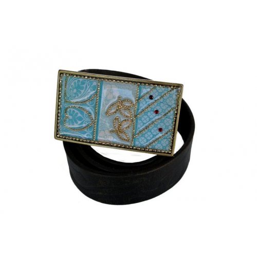 Woman's Belt with Turquoise Flower Design Buckle by Iris Design