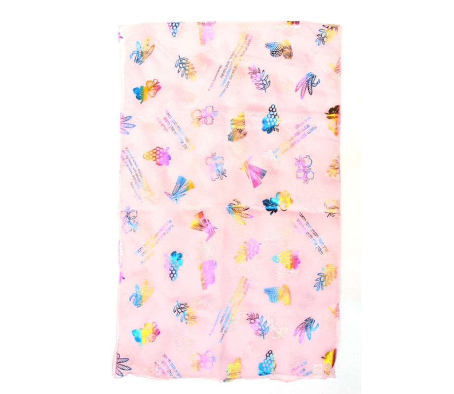 Womans Head Scarf, Seven Species Images and Biblical Verse – Pink