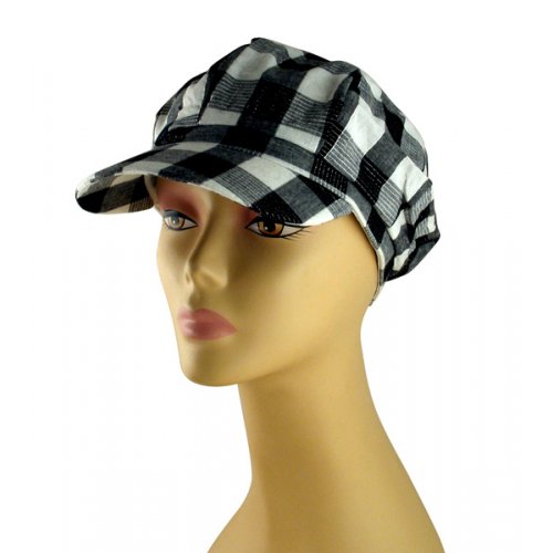 Womens Checked Cap with Metallic Threads