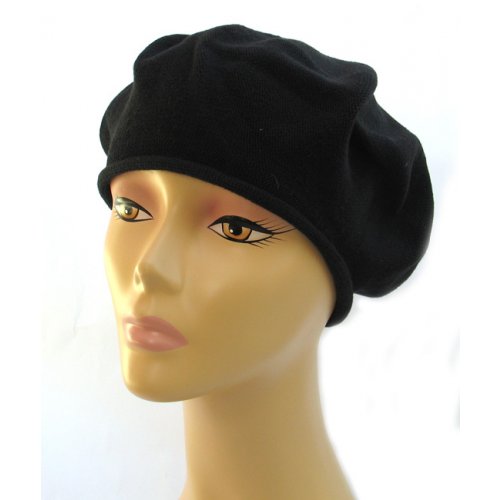 Womens Classic Black Cotton Beret