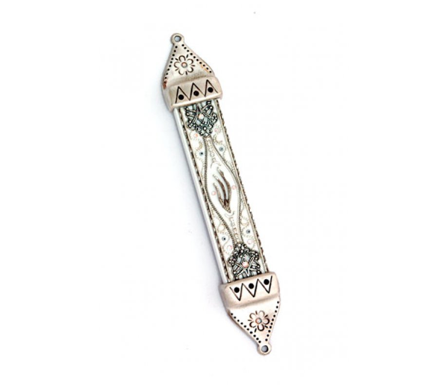 Wood & Pewter Mezuzah White and Silver by Ester Shahaf
