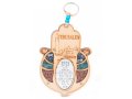 Wood Hamsa for Wall with Hebrew Home Blessing & Semi-Precious Stones - Jerusalem