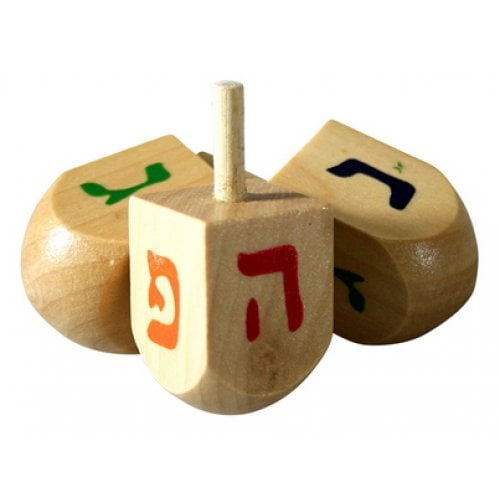 Wood Hanukkah Dreidels with Colorful letters