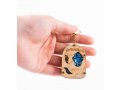 Wood Jerusalem Key Chain with Semi-Precious Stones - Leaf and Hamsa Design