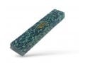 Wood Mezuzah Case with Mosaic Design, Dark Blue on Turquoise - Gold Shin