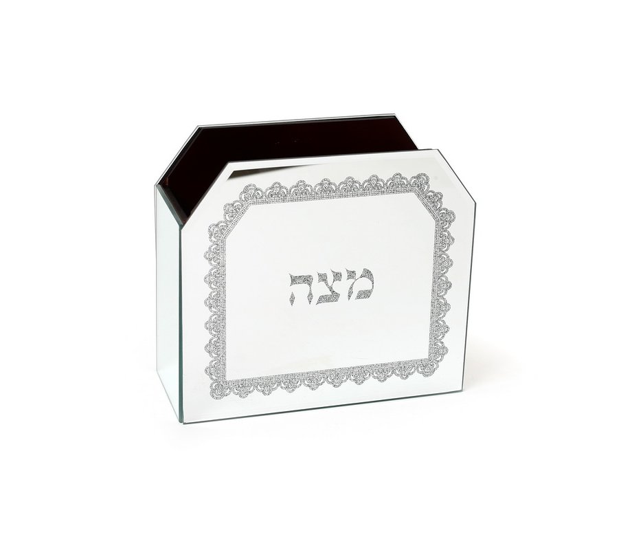 Wood and Crystal Upright Matzah Stand - Lace Design