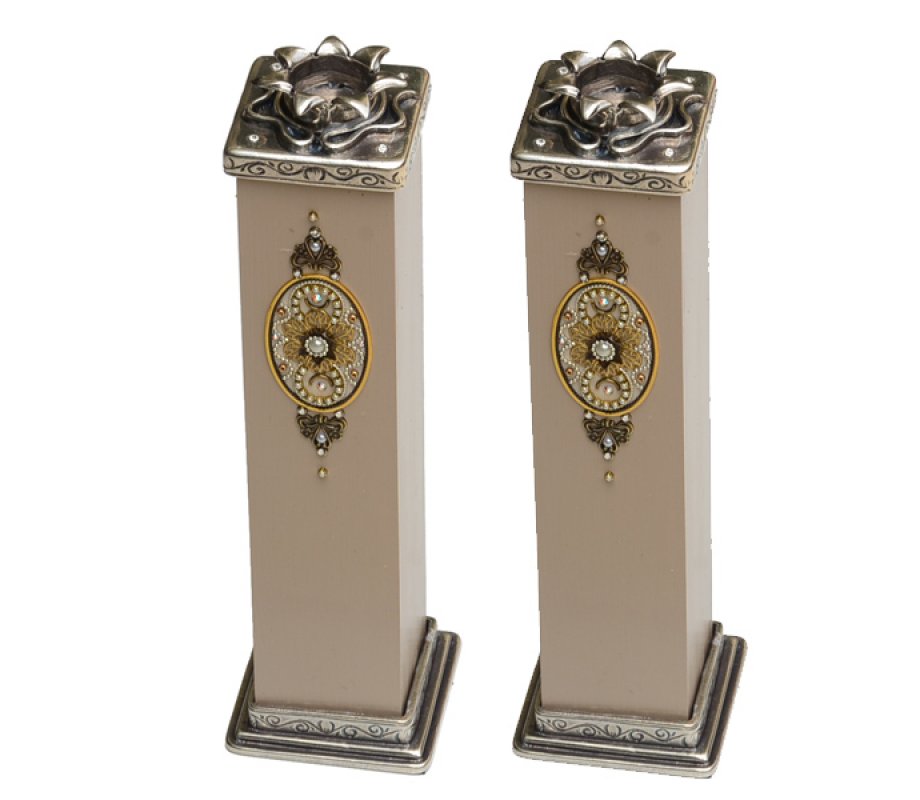 Wood-Pewter Candlesticks by Ester Shahaf