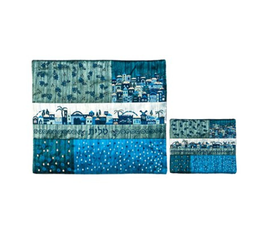Yair Emanuel - Shades of Blue Quilted Tallit & Tefillin Bag - Jerusalem Scenes (Sold Separately)