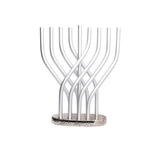 Yair Emanuel Aluminum Hanukkah Menorah with Tube Design - Silver Color Flame Design