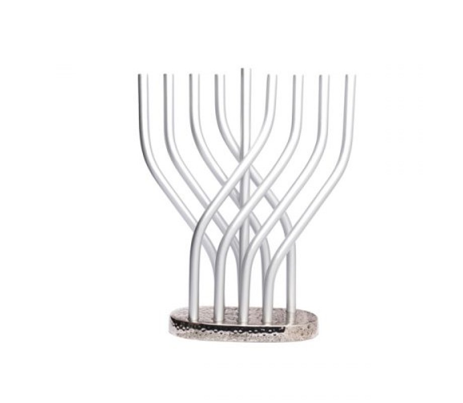 Yair Emanuel Aluminum Hanukkah Menorah with Tube Design - Silver Color Flame Design