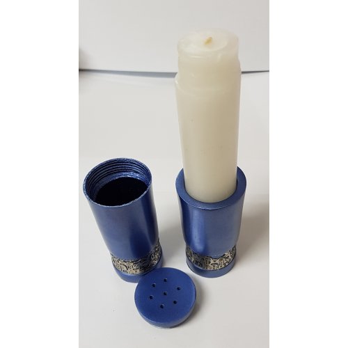 Yair Emanuel Aluminum Havdalah Set with Silver Jerusalem Band - Blue