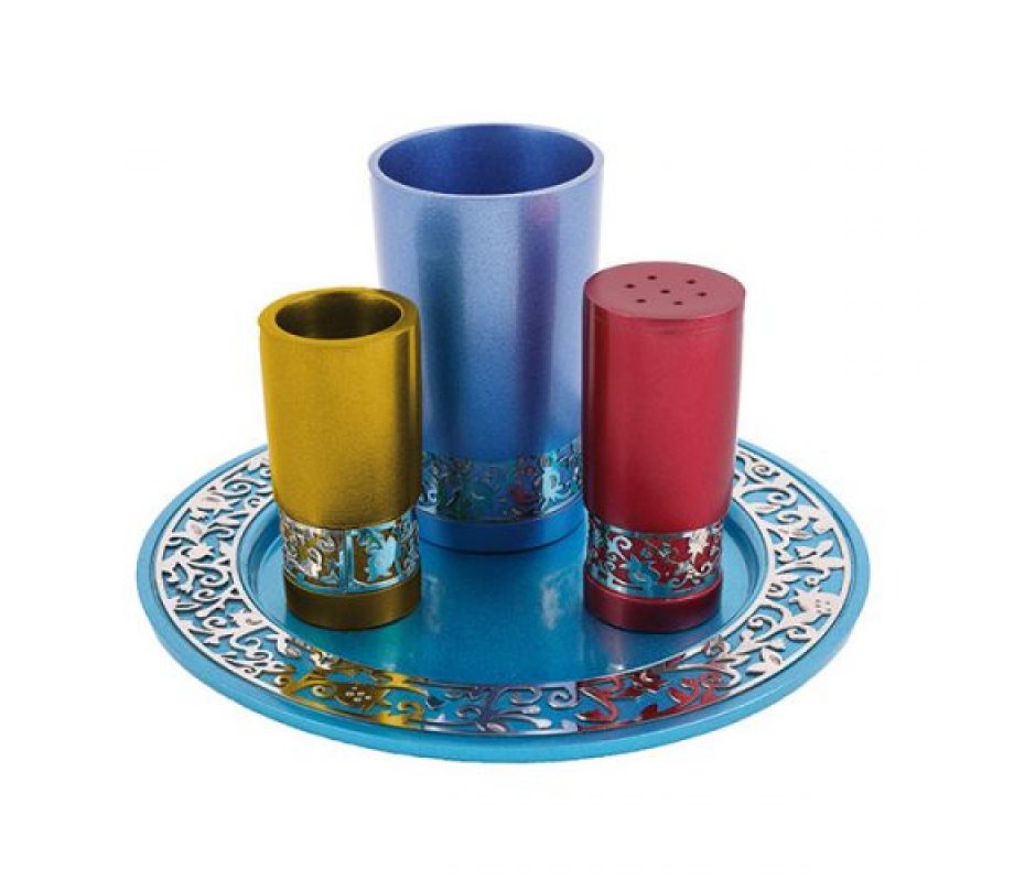 Yair Emanuel Aluminum Havdalah Set with Silver Pomegranates Band - Multicolor