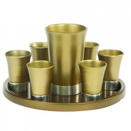 Yair Emanuel Aluminum Kiddush Goblet and Six Cups with Tray - Metallic Colors