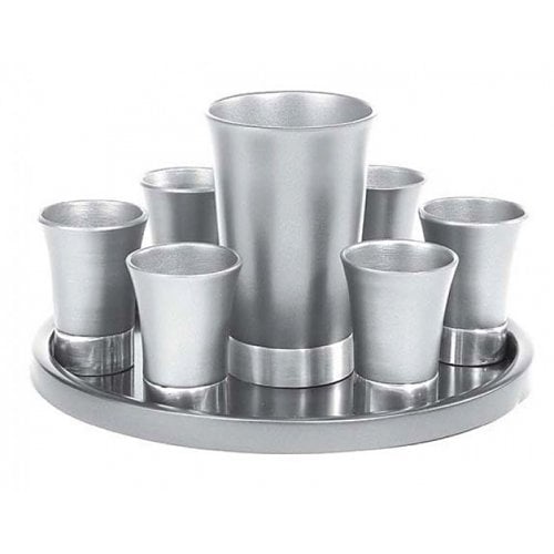 Yair Emanuel Aluminum Kiddush Goblet and Six Cups with Tray - Metallic Colors