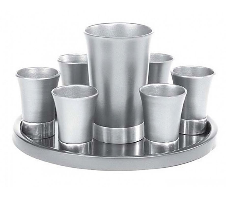 Yair Emanuel Aluminum Kiddush Goblet and Six Cups with Tray - Metallic Colors