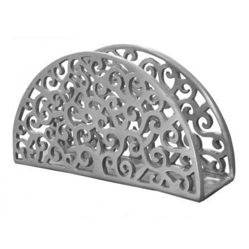 Yair Emanuel Aluminum Napkin Serviette Holder, Swirling Filigree - Silver