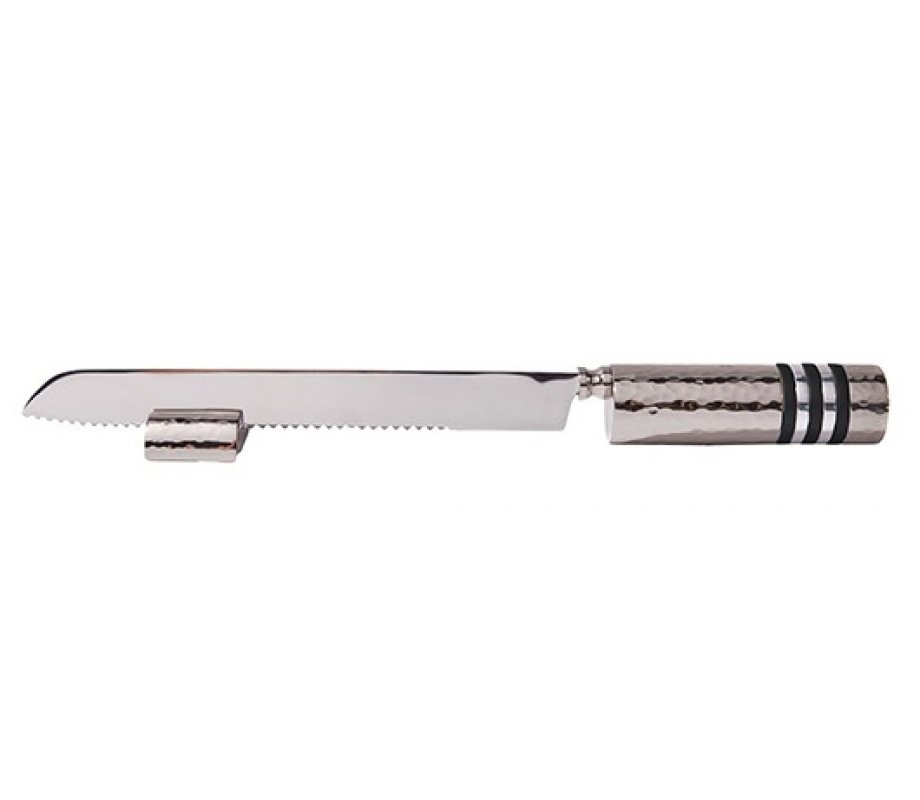 Yair Emanuel Anodized Aluminum Challah Knife & Stand - Decorative Handle