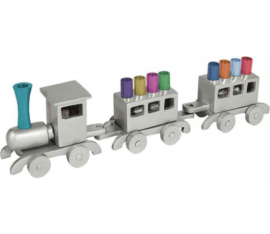 Yair Emanuel Anodized Aluminum Child's Train Hanukkah Menorah - Silver
