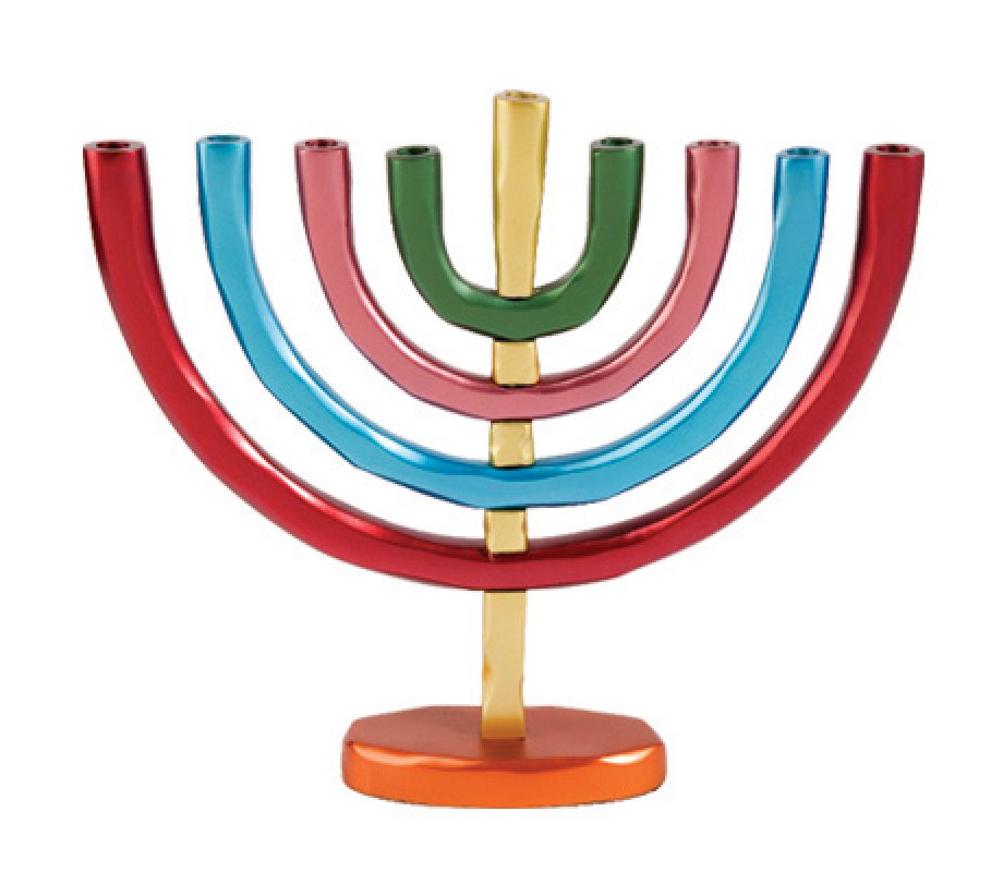 Yair Emanuel Anodized Aluminum Classic Arch Hanukkah Menorah - Multicolored