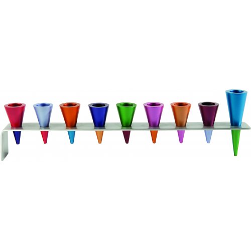 Yair Emanuel Anodized Aluminum Cones Hanukkah Menorah - Multicolored