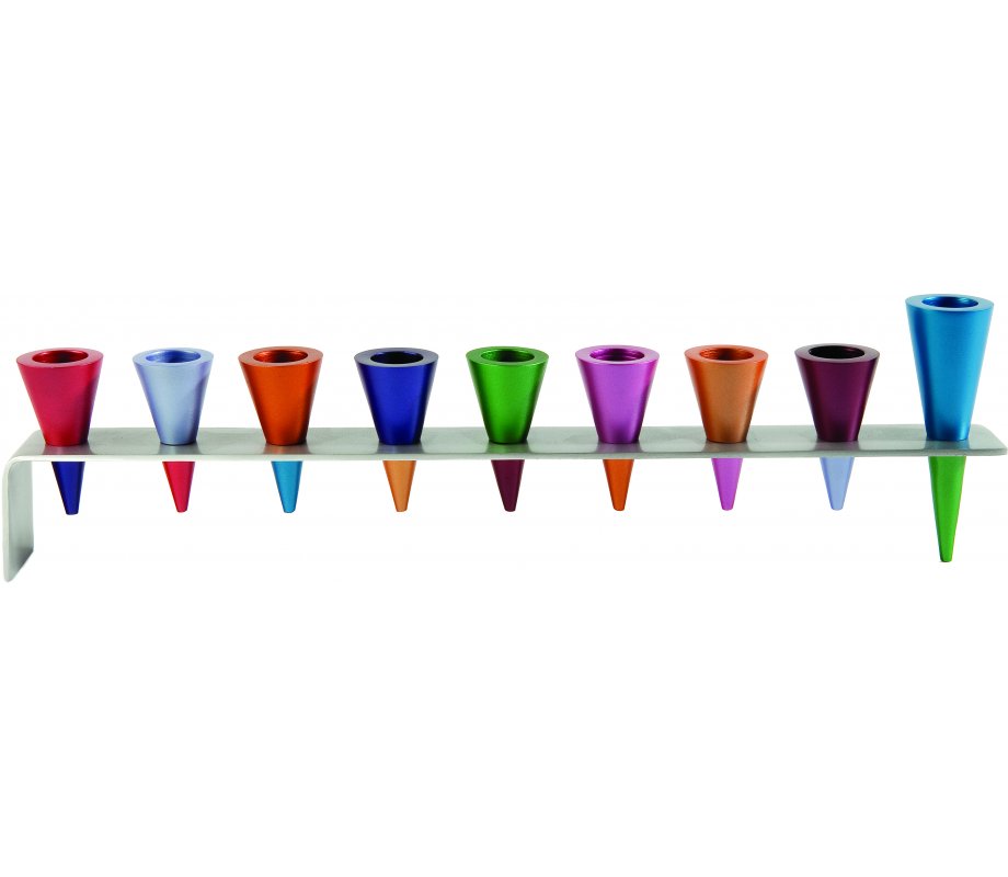Yair Emanuel Anodized Aluminum Cones Hanukkah Menorah - Multicolored