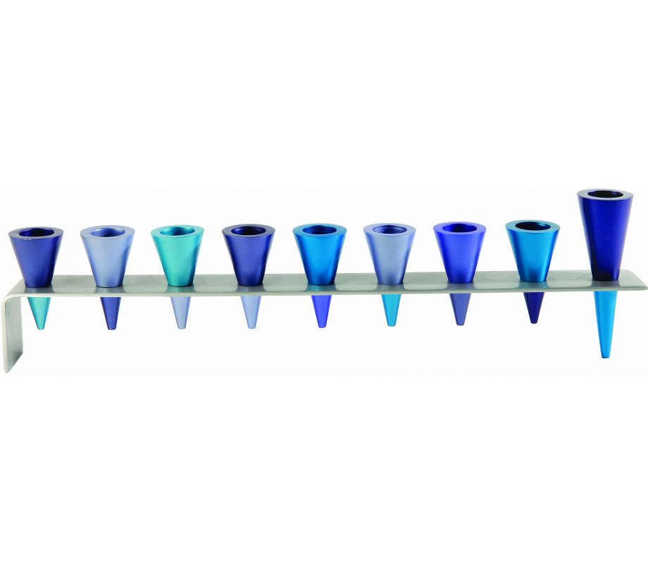 Yair Emanuel Anodized Aluminum Cones Hanukkah Menorah - Shades of Blue