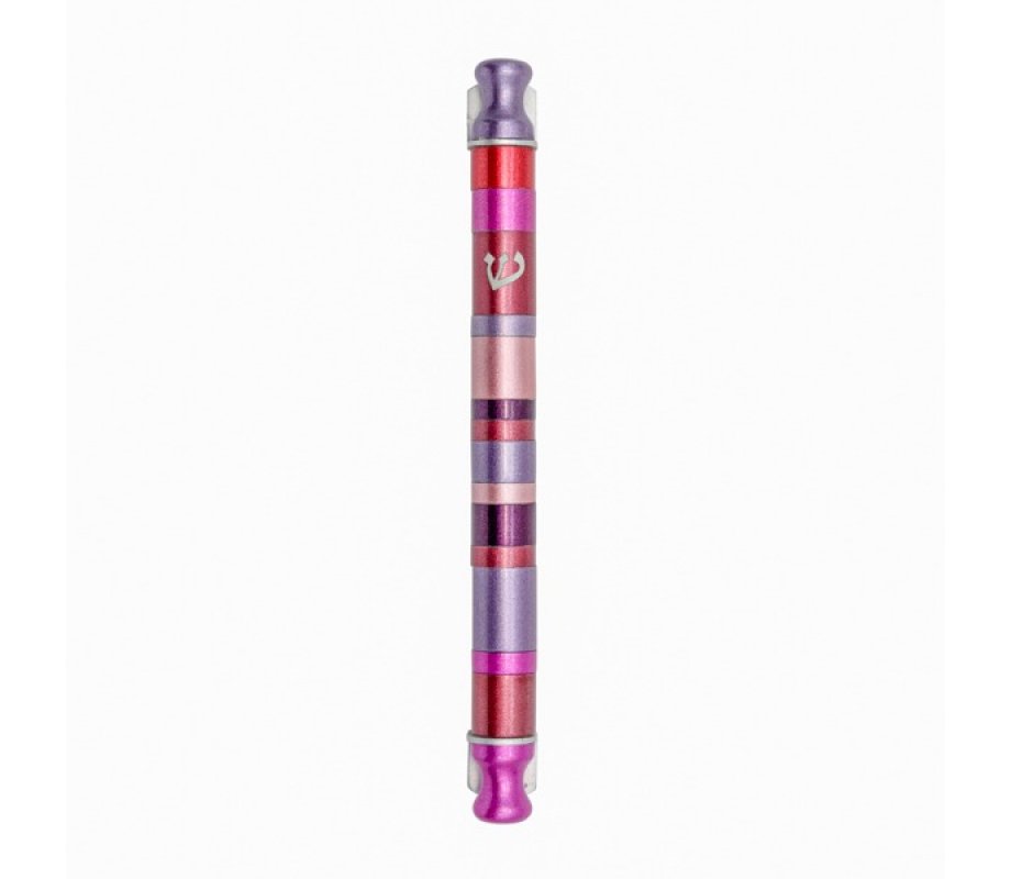 Yair Emanuel Anodized Aluminum Cylinder Mezuzah Case, Stripes - Pink and Violet Stripes