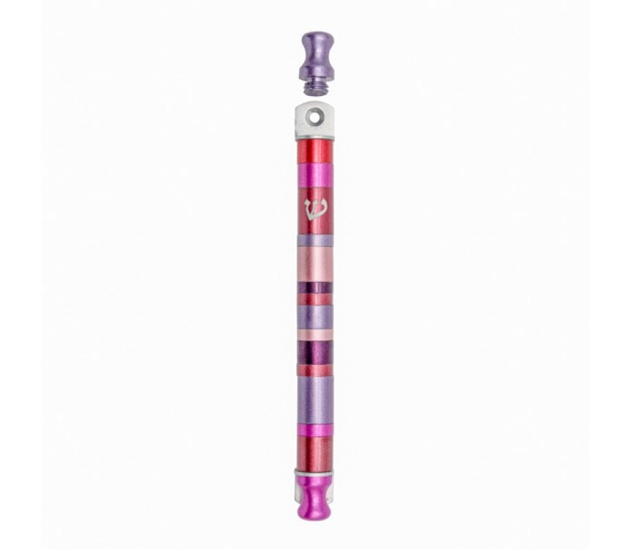 Yair Emanuel Anodized Aluminum Cylinder Mezuzah Case, Stripes - Pink and Violet Stripes