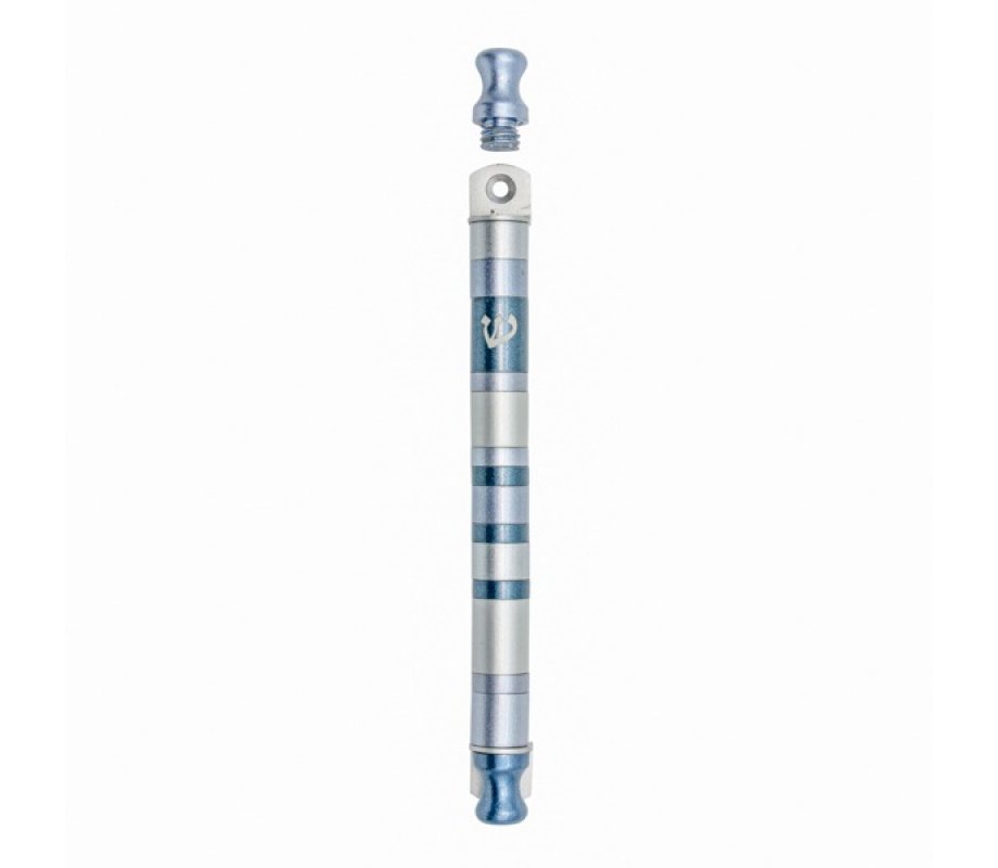 Yair Emanuel Anodized Aluminum Cylinder Mezuzah Case, Shades of Gray Stripes