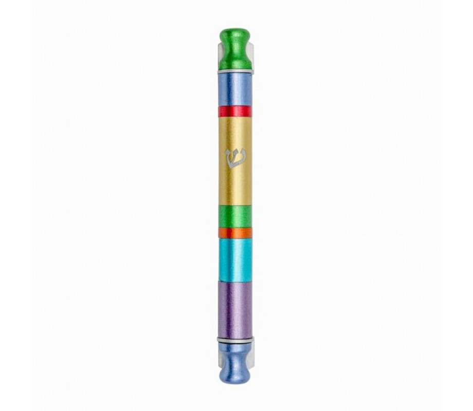 Yair Emanuel Anodized Aluminum Cylinder Mezuzah Case, Stripes - Multicolor
