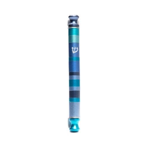 Yair Emanuel Anodized Aluminum Cylinder Mezuzah Case, Stripes  Shades of Blue