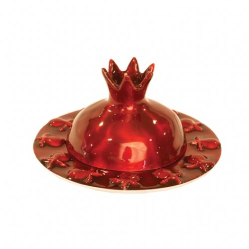 Yair Emanuel Anodized Aluminum Honey Dish with Pomegranate Cover - Ruby Red
