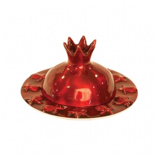 Yair Emanuel Anodized Aluminum Honey Dish with Pomegranate Cover - Ruby Red