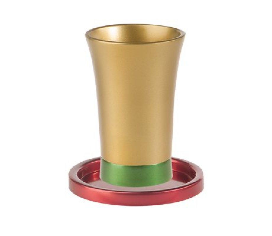 Yair Emanuel Anodized Aluminum Kiddush Cup and Saucer - Silver