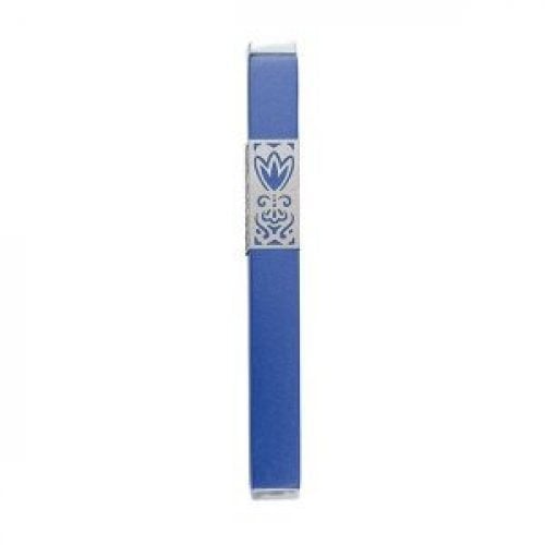 Yair Emanuel Anodized Aluminum Mezuzah Case, Decorative Cutout Flower - Blue