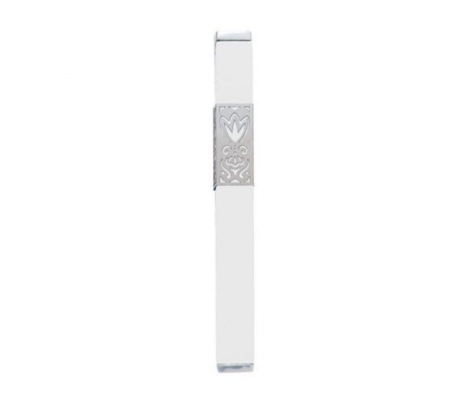 Yair Emanuel Anodized Aluminum Mezuzah Case, Decorative Flower - White