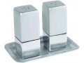 Yair Emanuel Anodized Aluminum Pillar 3-Piece Salt Pepper & Tray Set